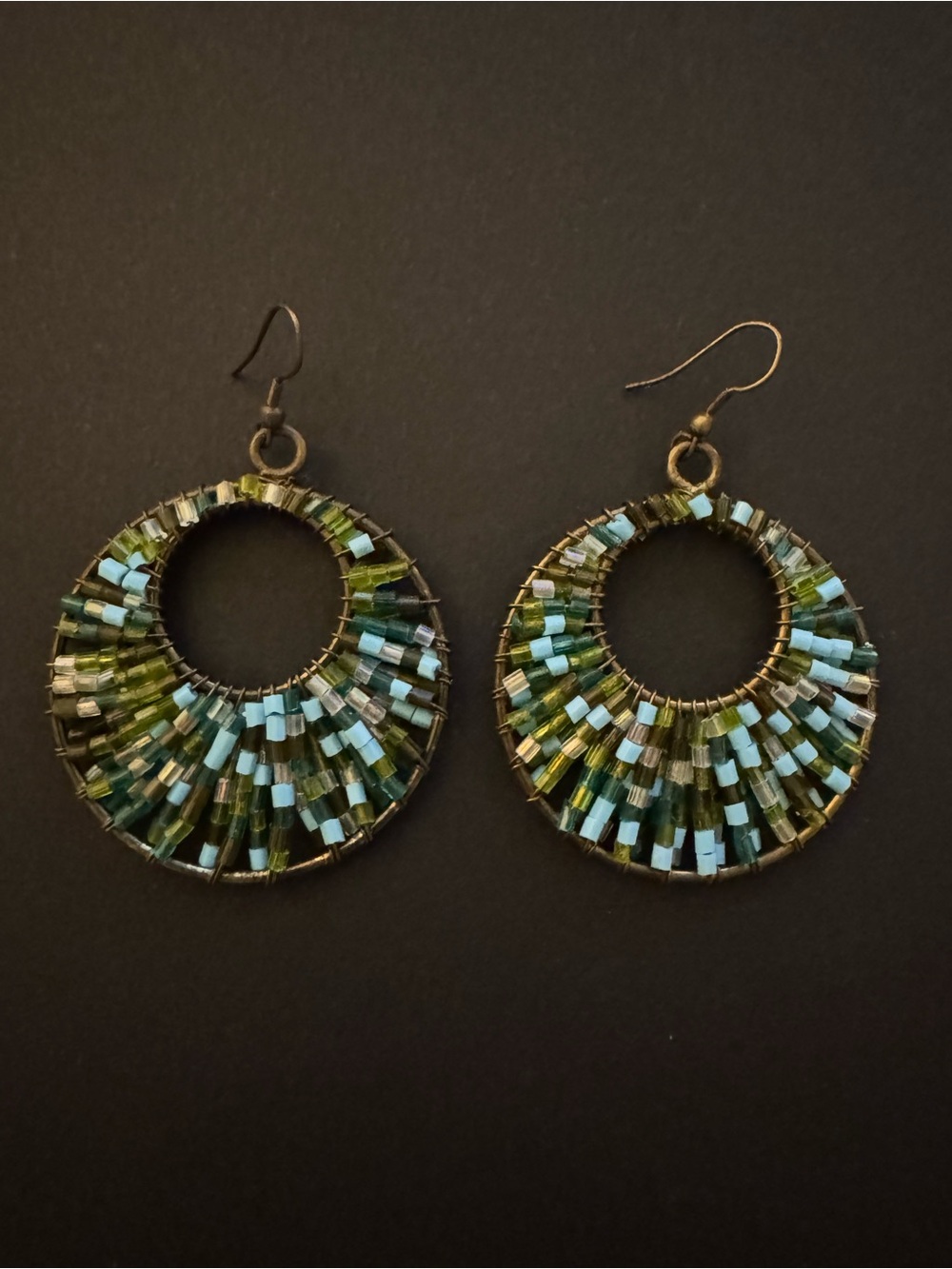 Handcrafted Green & Aqua Bead Hoop Earrings